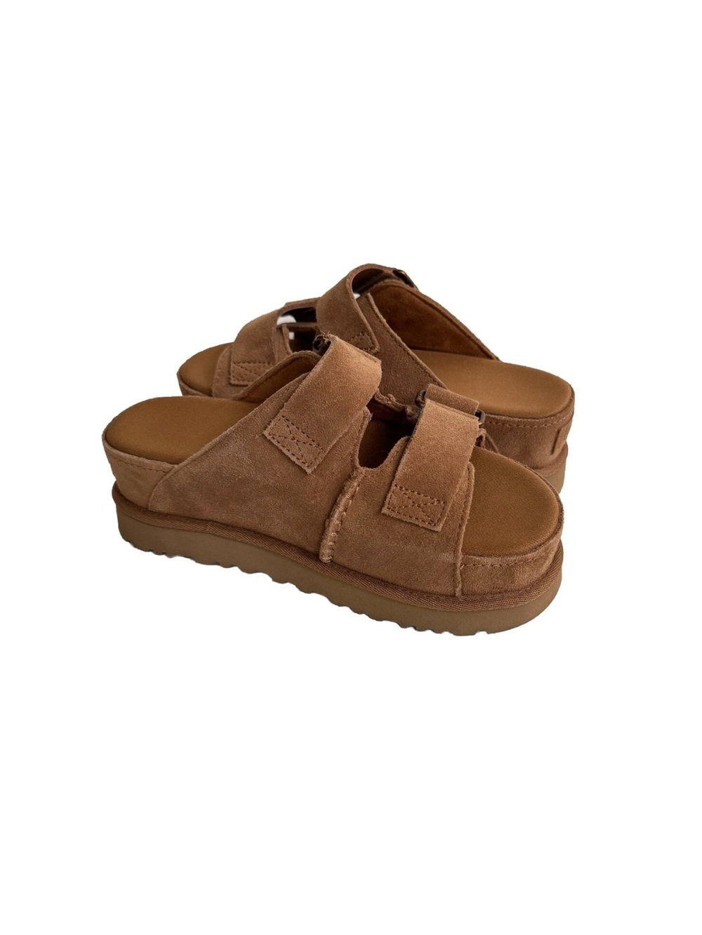 UGG GOLDENSTAR HI SLIDE SUEDE CHESTNUT PLATFORM SANDALS - Picture 2 of 5